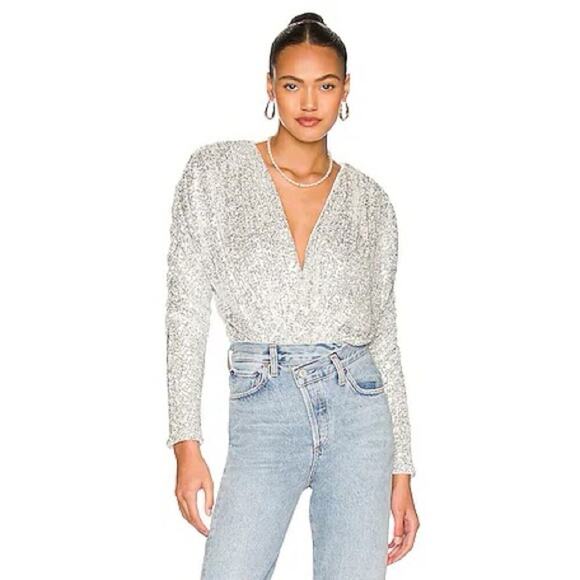 NWT Lovers + Friends Silver Sequin Ginger Bodysuit size XL - Picture 2 of 10